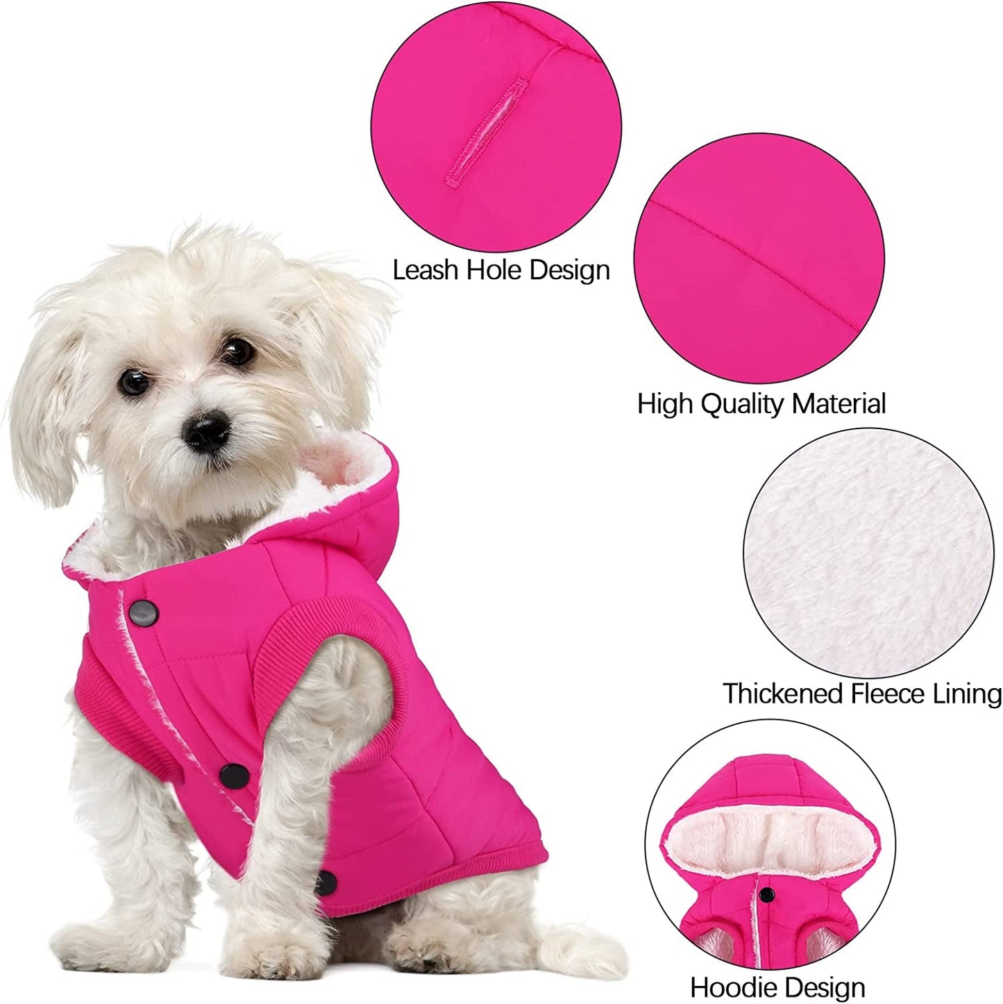 2 Pieces Fleece Lined Warm Dog Jacket Warm Dog Hoodie Puppy Coats with Hooded Cold Weather Pet Apparel Clothes for Puppy Winter Cold Weather, Large (Pink, Red) - Funsho.store