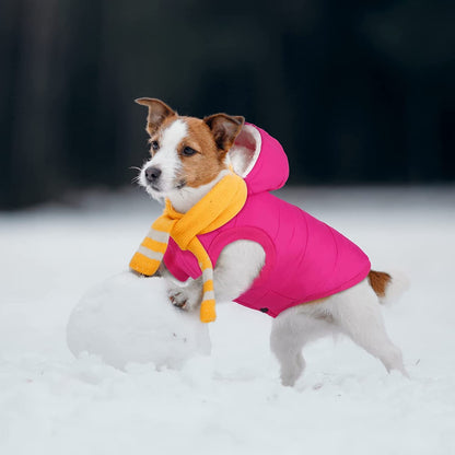 2 Pieces Fleece Lined Warm Dog Jacket Warm Dog Hoodie Puppy Coats with Hooded Cold Weather Pet Apparel Clothes for Puppy Winter Cold Weather, Large (Pink, Red) - Funsho.store