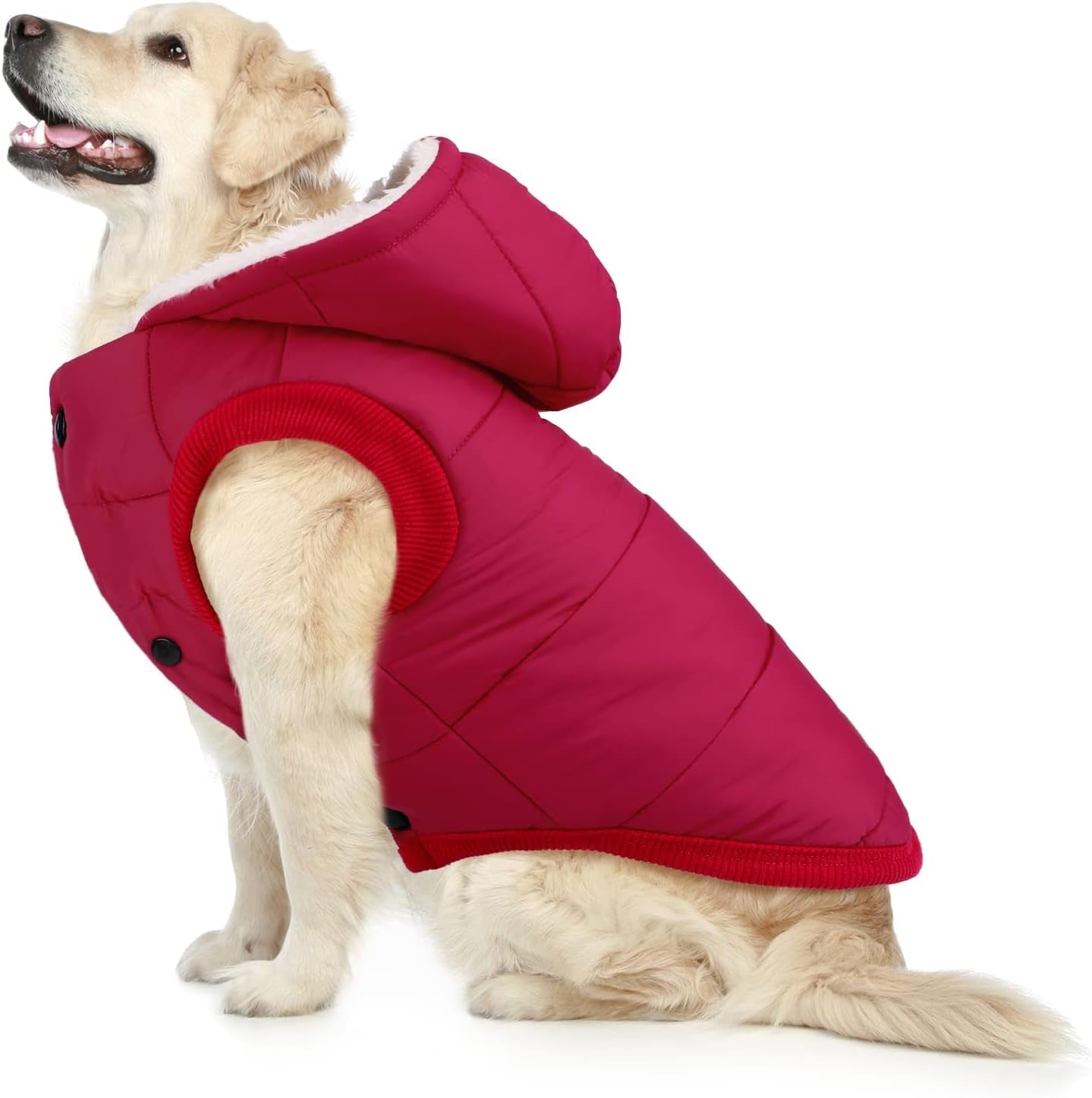 2 Pieces Fleece Lined Warm Dog Jacket Warm Dog Hoodie Puppy Coats with Hooded Cold Weather Pet Apparel Clothes for Puppy Winter Cold Weather, Large (Pink, Red) - Funsho.store