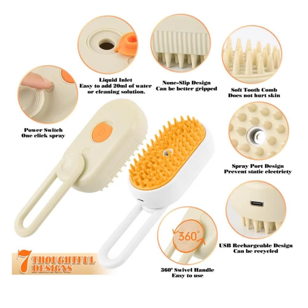 3 in 1 Updated Self Cleaning Cat Steamer Brush - Self Cleaning Steamy Cat Brush with Massage Sheding for Cats Dogs - Funsho.store