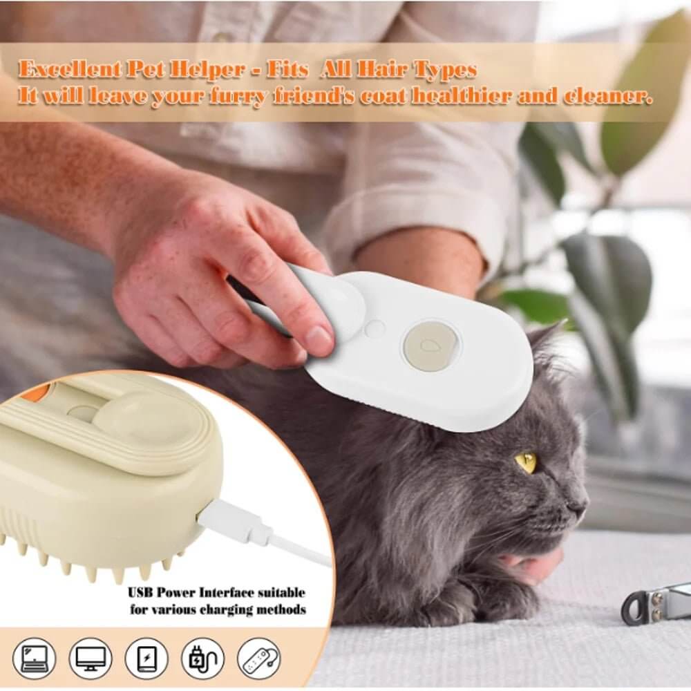 3 in 1 Updated Self Cleaning Cat Steamer Brush - Self Cleaning Steamy Cat Brush with Massage Sheding for Cats Dogs - Funsho.store