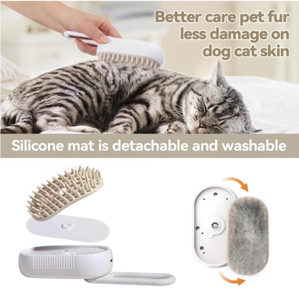 3 in 1 Updated Self Cleaning Cat Steamer Brush - Self Cleaning Steamy Cat Brush with Massage Sheding for Cats Dogs - Funsho.store
