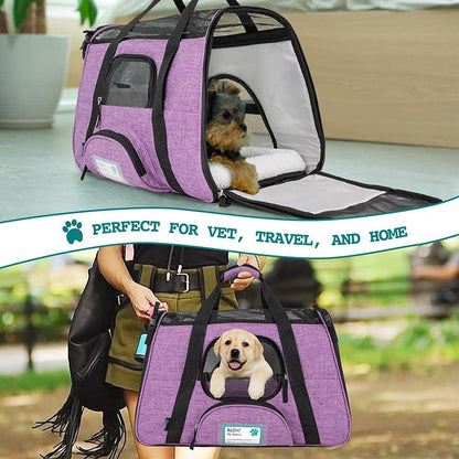 Airline Approved Pet Carrier for Cat, Soft Sided Dog Carrier for Small Dog, Cat Travel Supplies Accessories for Indoor Cat, Ventilated Pet Carrying Bag Medium Kitten Puppy, Large Heather Purple - Funsho.store