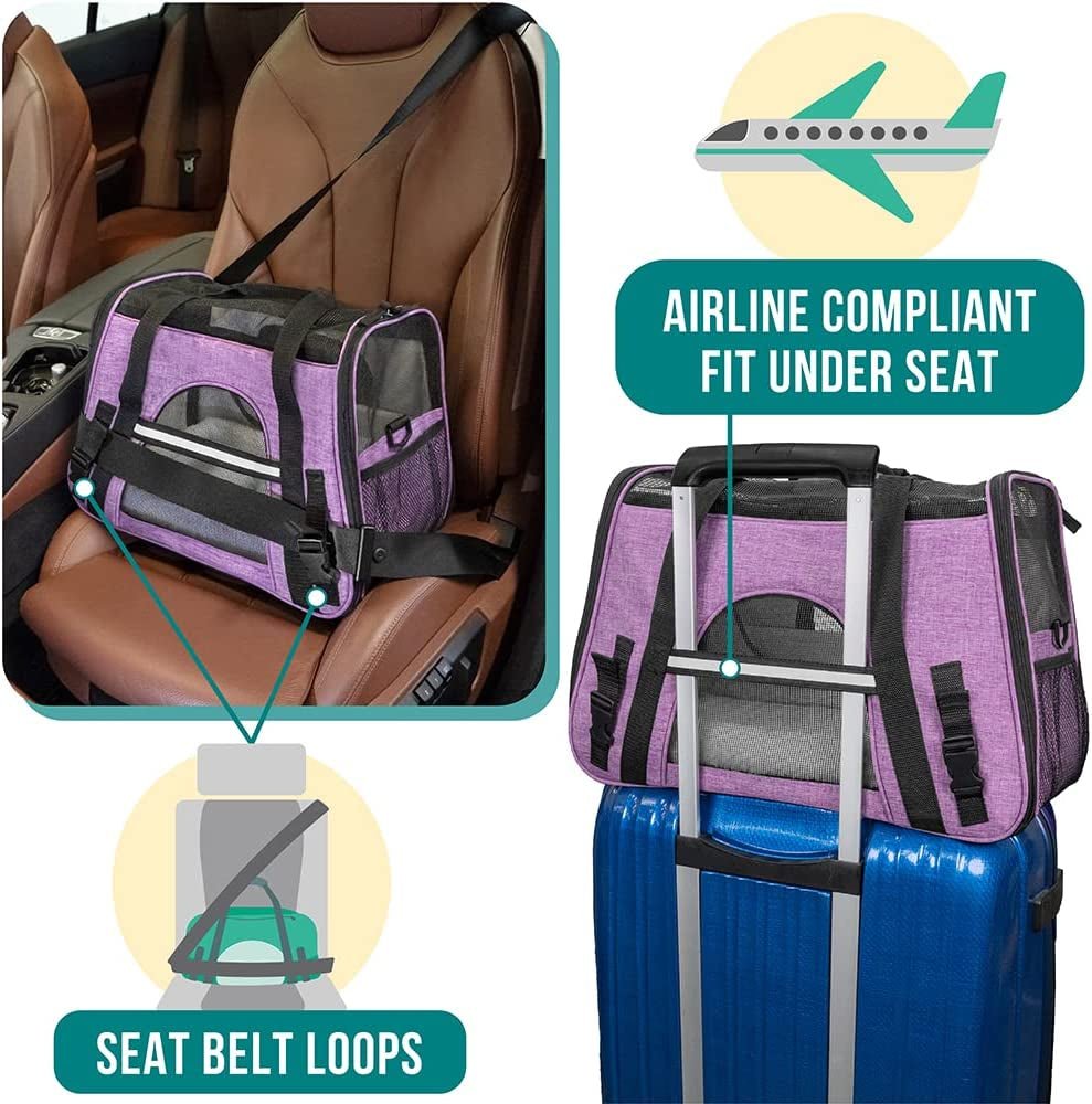 Airline Approved Pet Carrier for Cat, Soft Sided Dog Carrier for Small Dog, Cat Travel Supplies Accessories for Indoor Cat, Ventilated Pet Carrying Bag Medium Kitten Puppy, Large Heather Purple - Funsho.store