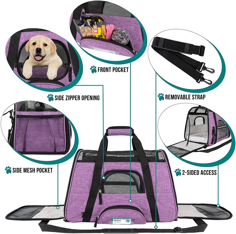 Airline Approved Pet Carrier for Cat, Soft Sided Dog Carrier for Small Dog, Cat Travel Supplies Accessories for Indoor Cat, Ventilated Pet Carrying Bag Medium Kitten Puppy, Large Heather Purple - Funsho.store