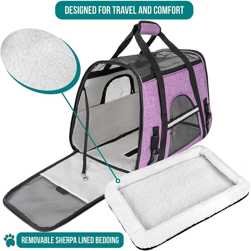 Airline Approved Pet Carrier for Cat, Soft Sided Dog Carrier for Small Dog, Cat Travel Supplies Accessories for Indoor Cat, Ventilated Pet Carrying Bag Medium Kitten Puppy, Large Heather Purple - Funsho.store