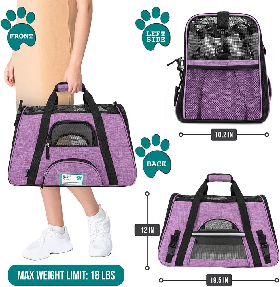 Airline Approved Pet Carrier for Cat, Soft Sided Dog Carrier for Small Dog, Cat Travel Supplies Accessories for Indoor Cat, Ventilated Pet Carrying Bag Medium Kitten Puppy, Large Heather Purple - Funsho.store