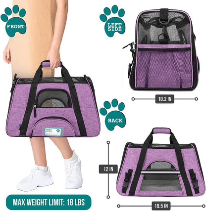Airline Approved Pet Carrier for Cat, Soft Sided Dog Carrier for Small Dog, Cat Travel Supplies Accessories for Indoor Cat, Ventilated Pet Carrying Bag Medium Kitten Puppy, Large Heather Purple - Funsho.store