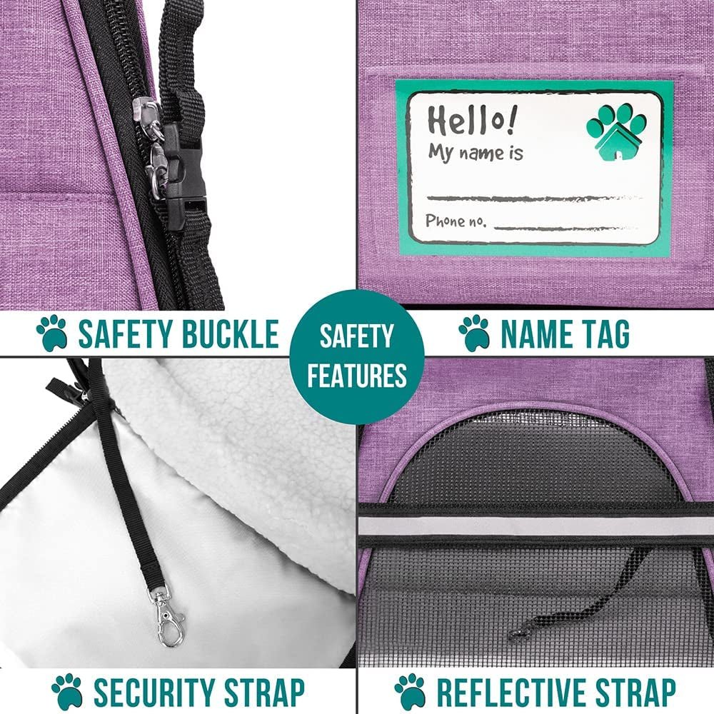 Airline Approved Pet Carrier for Cat, Soft Sided Dog Carrier for Small Dog, Cat Travel Supplies Accessories for Indoor Cat, Ventilated Pet Carrying Bag Medium Kitten Puppy, Large Heather Purple - Funsho.store