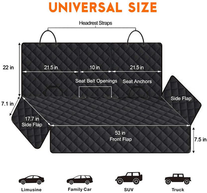 Dog Car Seat Cover, Back Seat Cover for Dogs Pet Car Seat Protector Waterproof Bench Car Seat Cover, Non - Slip Reat Seat Cover Fits Middle Armrest for Most Cars Trucks Suvs - Black - Funsho.store