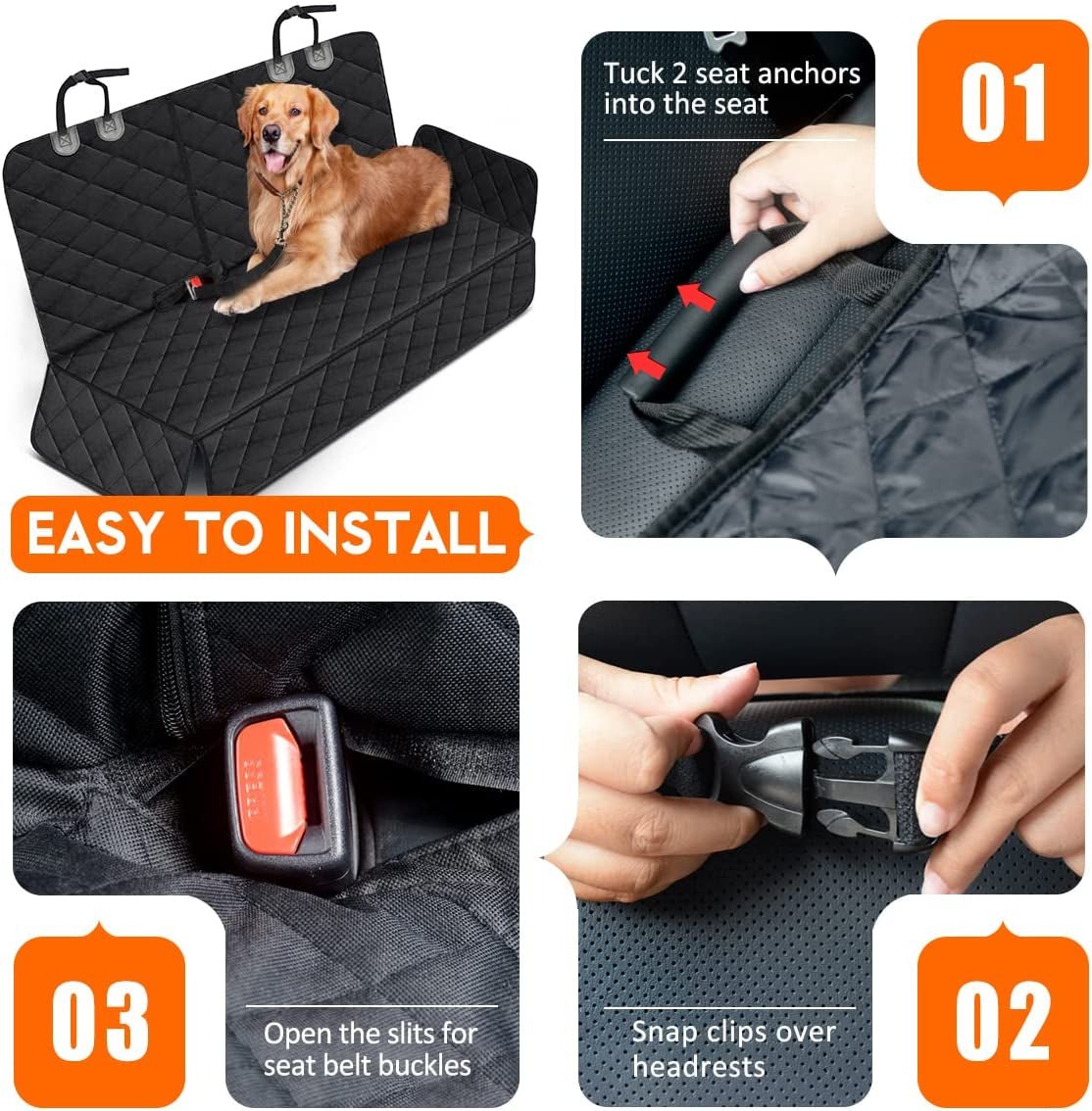 Dog Car Seat Cover, Back Seat Cover for Dogs Pet Car Seat Protector Waterproof Bench Car Seat Cover, Non - Slip Reat Seat Cover Fits Middle Armrest for Most Cars Trucks Suvs - Black - Funsho.store