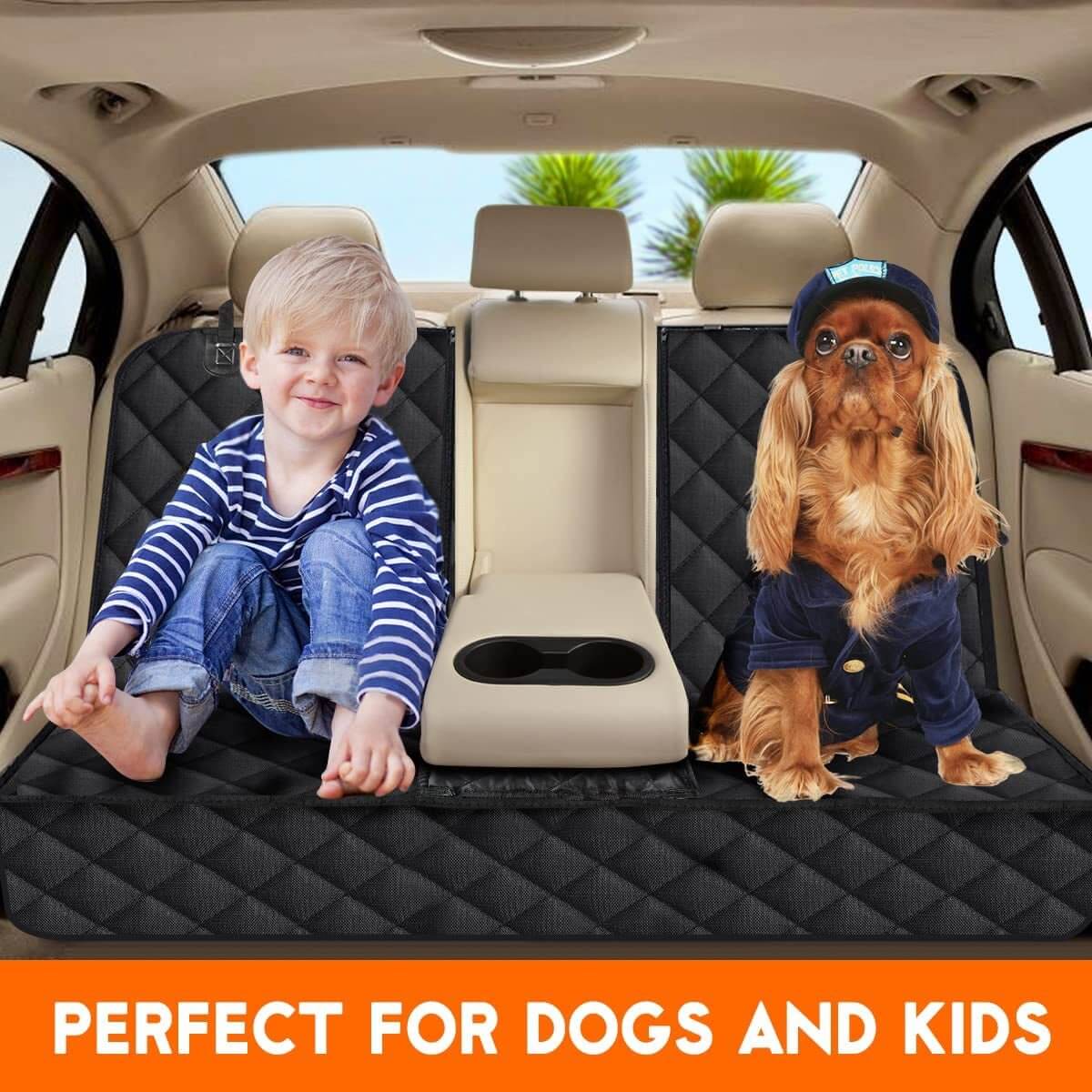 Dog Car Seat Cover, Back Seat Cover for Dogs Pet Car Seat Protector Waterproof Bench Car Seat Cover, Non - Slip Reat Seat Cover Fits Middle Armrest for Most Cars Trucks Suvs - Black - Funsho.store