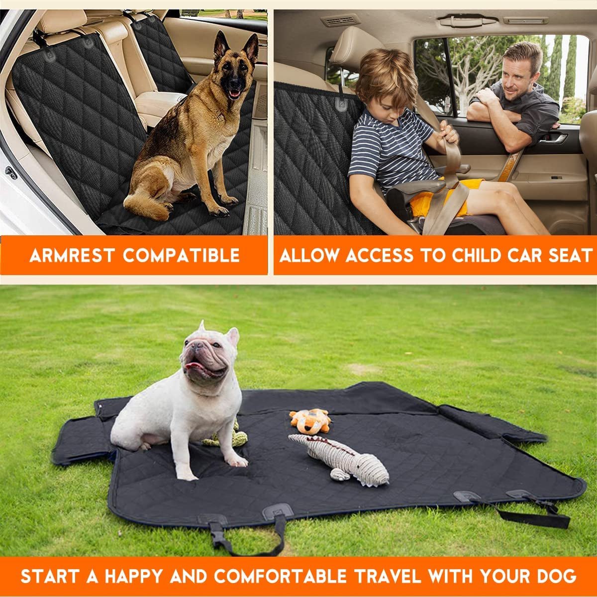 Dog Car Seat Cover, Back Seat Cover for Dogs Pet Car Seat Protector Waterproof Bench Car Seat Cover, Non - Slip Reat Seat Cover Fits Middle Armrest for Most Cars Trucks Suvs - Black - Funsho.store