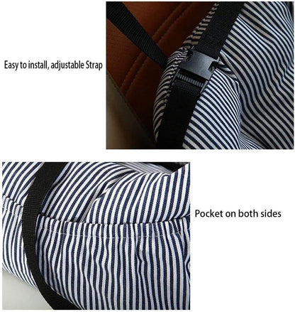 Dog Car Seat Pet Booster Seat Pet Travel Safety Dog Bed for Car with Storage Pocket (Coffee Stripe) - Funsho.store