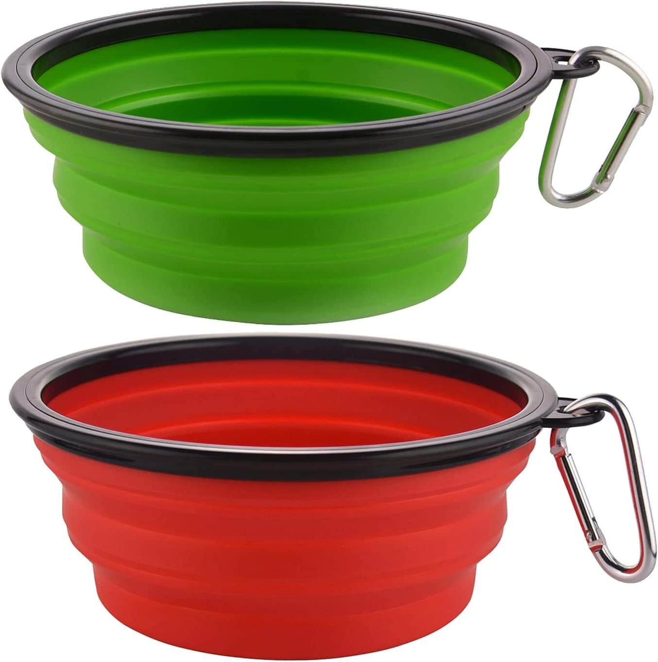 Large Collapsible Dog Bowls, 34Oz Travel Water Food Bowls Portable Foldable Collapse Dishes with Carabiner Clip, 2 Pack (Green+Red) - Funsho.store