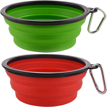 Large Collapsible Dog Bowls, 34Oz Travel Water Food Bowls Portable Foldable Collapse Dishes with Carabiner Clip, 2 Pack (Green+Red) - Funsho.store