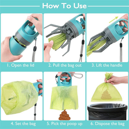 Portable Lightweight Dog Pooper Scooper With Built - in Poop Bag Dispenser Eight - claw Shovel For Pet Toilet Picker Pet Products - Funsho.store
